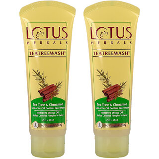Lotus Herbals Teatreewash Face Wash  With Tea Tree Oil  Cinnamon  Anti Acne  Oil Control   150Ml ( Pack Of 2 )