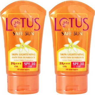 (Pack of 2) Lotus Herbals Anti-Tan Sunscreen SPF 30 PA+++ | Skin Lightening, Broad Spectrum Protection(50g Each)