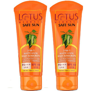 Lotus Herbals Safesun 3In1 Matte Look Daily SunscreenTinted SunscreenSpf 40 Pa+++50 G (Pack Of 2)