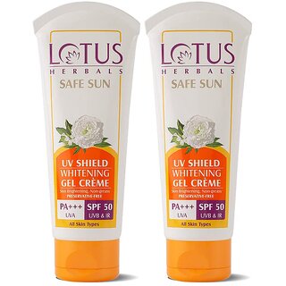 Lotus Herbals Safe Sun Uv Shield Whitening Gel Cream  Spf 50  Pa +++  Uva  Uvb ProtectionNon Oily 100G (Pack Of 2)