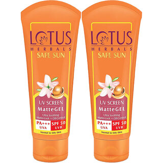 Lotus Herbals Safe Sun Uv Screen Matte Gel Spf 50 Paraben Free, Cruelty Free, Matte Gel  Pa+++ 100Gm ( Pack Of 2 )