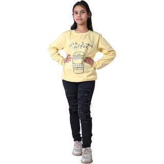Kid Kupboard Cotton Girls Sweatshirt, Yellow, Full-Sleeves, 9-10 Years KIDS7253