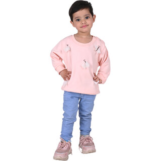 Kid Kupboard Cotton Baby Girls Sweatshirt, Peach, Full-Sleeves, 3-4 Years KIDS7254