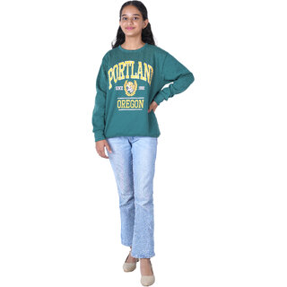 Kid Kupboard Cotton Girls Sweatshirt, Green, Full-Sleeves, Above 14 Years KIDS7260