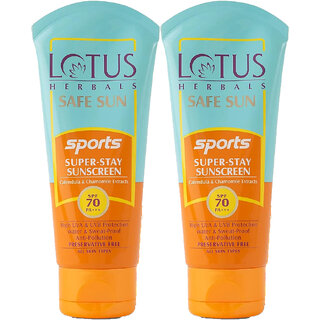 Lotus Herbals Safe Sun Sports Super-Stay Sunblock Spf 70 Pa+++ Anti-Pollution, Water Sweat Resistant 40G (Pack Of 2)