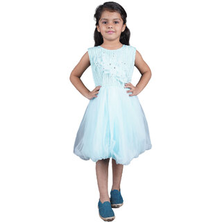 Kid Kupboard Cotton Girls A-Line Frock, Blue, Sleeveless, 7-8 Years KIDS7278