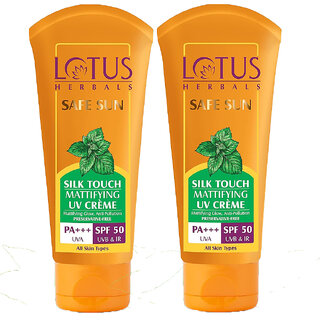 Lotus Herbals Safe Sun Silk Touch Mattifying Uv Crme Spf 50 Pa+++Green Tea Uv  Ir Protection, Matte75G (Pack Of 2)