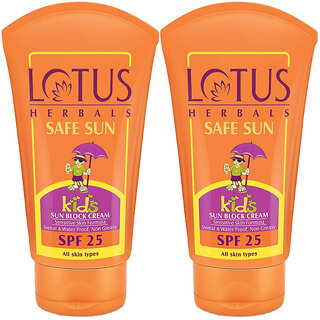 Lotus Herbals Safe Sun Kids Sunscreen Cream - Sensitive Skin Formula  Spf 25  Sweat  Waterproof 100G ( Pack Of 2 )