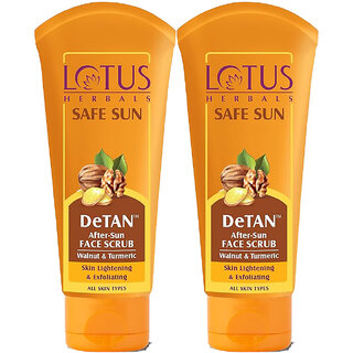 Lotus Herbals Safe Sun Detan After-Sun Face Scrub Walnut  Turmeric Exfoliates, Removes Tan100G (Pack Of 2)