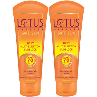 Lotus Herbals Safe Sun Daily Multi-Function Sunscreen Spf 70 Pa+++ Sweat  Water Resistant60 G ( Pack Of 2 )