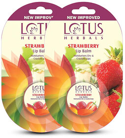Lotus Herbals Lip Balm - Strawberry  For Dry  Cracked Lips  5G ( Pack Of 2 )