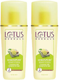 Lotus Herbals Lemonpure Turmeric  Lemon Cleansing Milk  Makeup Remover  For All Skin Types  80Ml ( Pack Of 2 )