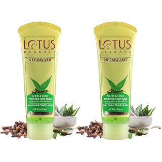Lotus Herbals Neemwash Neem  Clove Ultra Purifying Face Wash With Active Neem Slices   80Ml ( Pack Of 2 )
