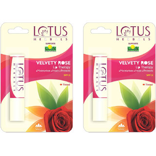 Lotus Herbals Lip Therapy Tinted Lip Balm - Velvety Rose Spf 15 Moisturises, Heals  Protects Lips 4G ( Pack Of 2)