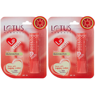 Lotus Herbals Lip Lush Tinted Lip Balm - Watermelon Splash  Spf 20  8H Moisturisation  4G ( Pack Of 2 )