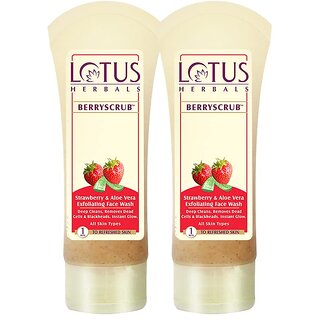Lotus Herbals Berryscrub Strawberry  Aloe Vera Exfoliating Face Wash  Deep Cleaning  120G ( Pack Of 2 )