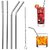 Reusable BPA-Free Metal Thick Long Dishwasher Safe Stainless Steel Drinking Straws 8.5 Inches (2 Straight 2 Bend and 1 Cleaning Brush)