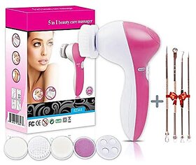Facial Cleansing Brush 5 in 1 Portable Electric Facial Massager with 5 Spin Brush Heads for Acne Blackheads Dead Skin and All Skin Care and Acne Tool