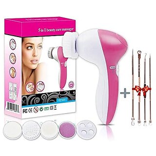 Facial Cleansing Brush 5 in 1 Portable Electric Facial Massager with 5 Spin Brush Heads for Acne Blackheads Dead Skin and All Skin Care and Acne Tool