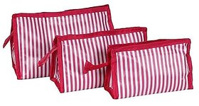 Aronkart Polyester Cosmetic Pouch (Set of 3 Pcs. Lining Pouch - Pink)