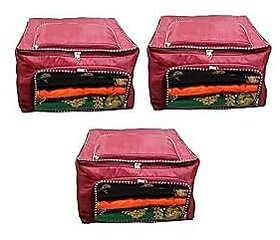 Aronkart Foldable Parachute Cloths Zip Organizer Bag and Storage Cover Boxes For Wardrobe Shelves Clothes Sarees Bed Sheet Blanket (Pack of 3)