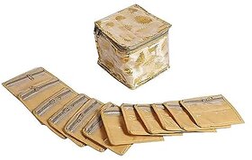Aronkart Creation Brocade Jewellery Box Organizer Multipurpose Jewellery Storage Bag Travel Kit Organizer with 10 Pouch (Golden)