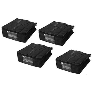 Aronkart Parachute Quilted Shirt Cover Wardrobe Cloth Organizer Shirts and Clothing Organizer (Pack of 4 Black)