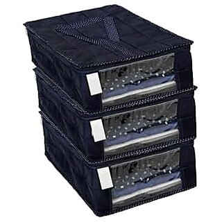 Aronkart Parachute Quilted Shirt Cover Wardrobe Cloth Organizer Shirts and Clothing Organizer (Pack of 3 Blue)