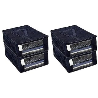 Aronkart Parachute Quilted Shirt Cover Wardrobe Cloth Organizer Shirts and Clothing Organizer (Pack of 4 Blue)