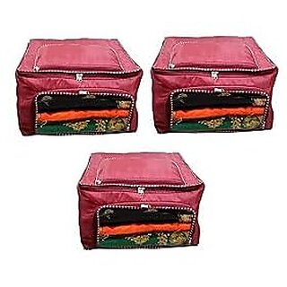 Aronkart Foldable Parachute Cloths Zip Organizer Bag and Storage Cover Boxes For Wardrobe Shelves Clothes Sarees Bed Sheet Blanket (Pack of 3)