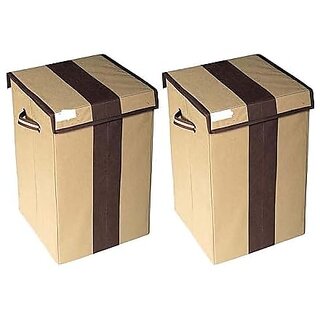 Aronkart Combo Non Woven Foldable 68 Ltrs Laundry Bag Bin with Lid and Handle for Washing Clothes Brown