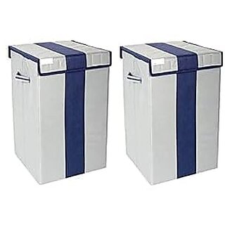 Aronkart Combo Non Woven Foldable 68 Ltrs Laundry Bag Storage Basket Bin with Lid and Handle for Washing Clothes Blue