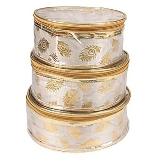 Aronkart Creation 3-PCS Round Shape Makeup Organizer  Jewellery Organize  Storage Box Multi-Purpose Used Vanity Boxes for Girls and Womens Golden (Pack of 1)