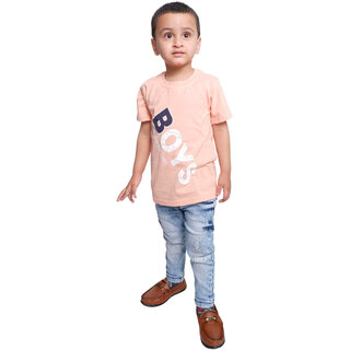 Kid Kupboard Cotton Baby Boys T-Shirt, Beige, Half-Sleeves, 4-5 Years KIDS7282