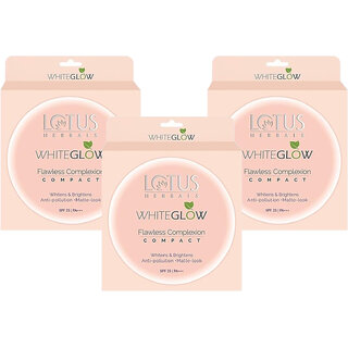 Lotus Herbals Whiteglow Flawless Complexion Compact  Caramel C3 Matte Look Spf 25 Anti Pollution 10G ( Pack Of 3)