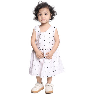Kid Kupboard Cotton Baby Girls A-Line Frock, White, Sleeveless, 2-3 Years KIDS7314