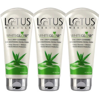 Lotus Herbals Whiteglow 3 In 1 Deep Cleaning Skin Whitening Facial Foam   For All Skin Types  100G  (Pack Of 3)