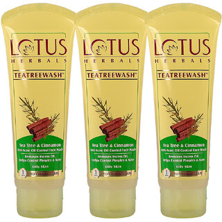 Lotus Herbals Teatreewash Face Wash  With Tea Tree Oil  Cinnamon  Anti Acne  Oil Control   80Ml  (Pack Of 3)