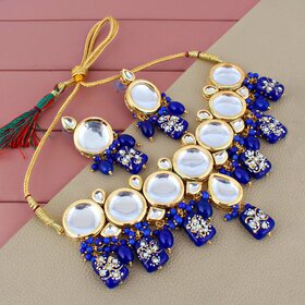 18K Gold-Plated Back Meenakari Kundan Choker Necklace with Earrings Necklace Set for Women & Girls