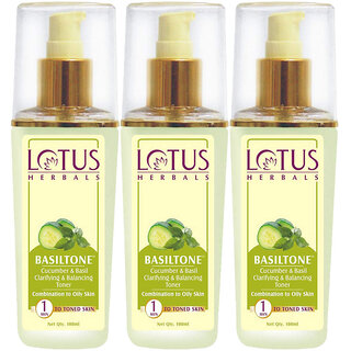 Lotus Herbals Basiltone Clarifying  Balancing Skin Toner  With Cucumber  Basil   100Ml  (Pack Of 3)