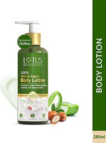 Lotus Botanicals 100% Aloe & Argan Body Lotion|Smooth & Nourished Skin|Repairs Damaged Skin (280 Ml)