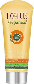 Lotus Organics+ Sunscreen - Spf 40 Pa+++ Ultra Matte Tinted Face Sunscreen Cream, Spf 40 Pa+++, Natural, Mineral Based, 100% Chemical Free, Certified Organic Actives (100 G)