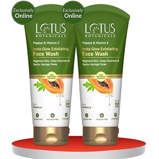 Lotus Botanicals Papaya & Vitamin E Insta Glow Exfoliating Facewash (Pack Of 2 ) (100Mlx2 ) Face Wash (200 Ml)