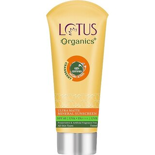 Lotus Organics+ Sunscreen - Spf 40 Pa+++ Ultra Matte Tinted Face Sunscreen Cream, Spf 40 Pa+++, Natural, Mineral Based, 100% Chemical Free, Certified Organic Actives (100 G)