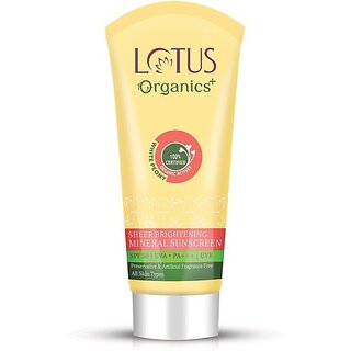 Lotus Organics+ Sunscreen - Spf 50 Pa++ Sheer Brightening Mineral Sunscreen|Non Greasy & Lightweight|Spf 50 |Pa+++ (50 G)