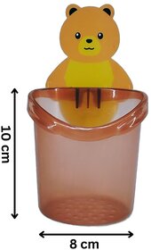Toothbrush Holder Plastic Stand for Toothpaste, Comb, Brush, Drain Waterproof Self-Adhesive, Teddy Bear