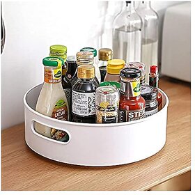 360 Rotating Kitchen Spice Cosmetic Holder Organizer Rack Tray (23L X 23B X 75H Cm WhitePlastic Tiered Shelf)