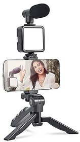 VLOGGING KIT for Video Making with MIC Mini Tripod Stand LED Light  Phone Holder Clip for Making Videos