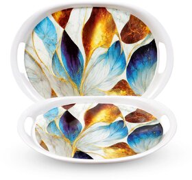 Aurka 11.6 Inch Oval Melamine Serving Tray (M14  Pack of 2  Small) Perfect for Serving Snacks, Beverages and Desserts, Stylish Addition to Your Home Decor