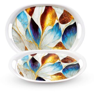 Aurka 11.6 Inch Oval Melamine Serving Tray (M14  Pack of 2  Small) Perfect for Serving Snacks, Beverages and Desserts, Stylish Addition to Your Home Decor